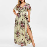 FleurCurves - Floral Maxi Dress With Slit